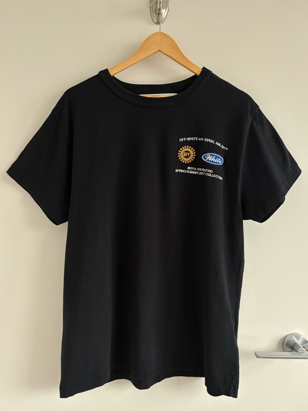 Off-White Black Short Sleeve Embroidered Logo Work T-shirt Size XS